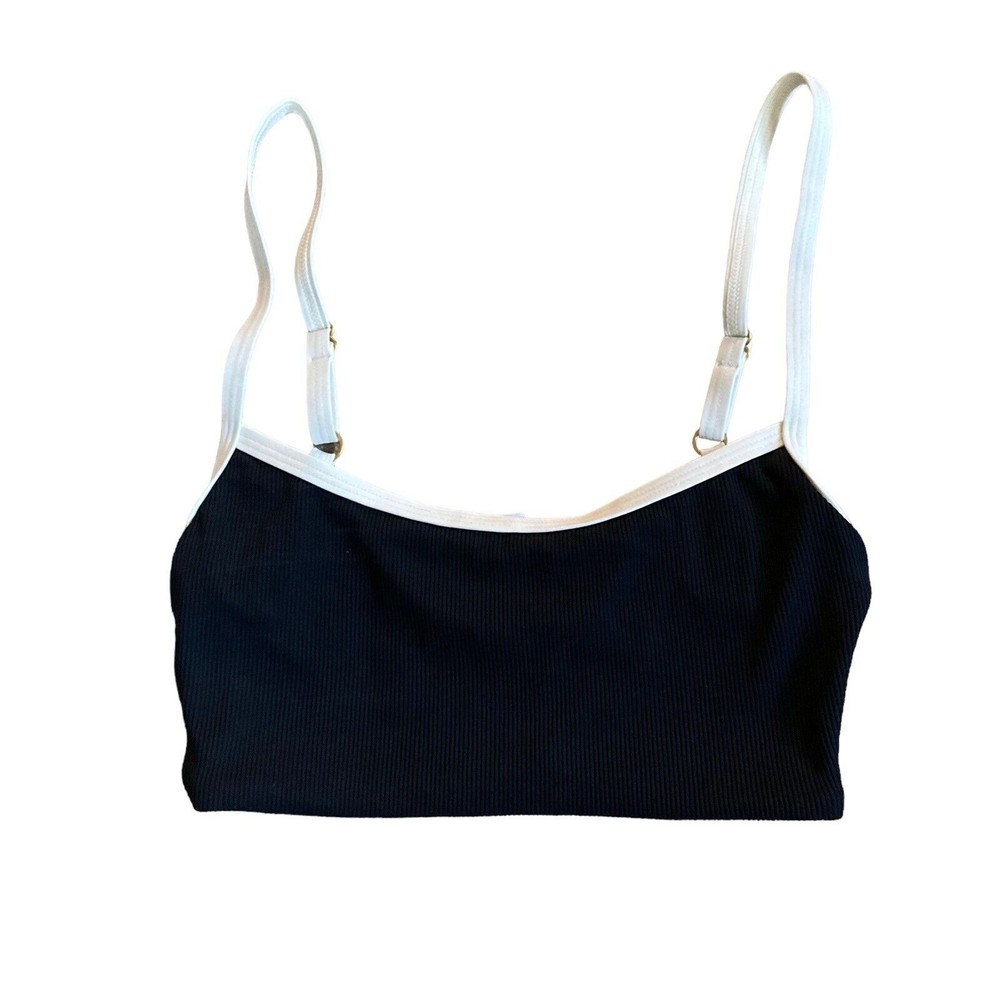 L*Space Bikini Top Black White Ribbed Women's Size Extra Small NWOT